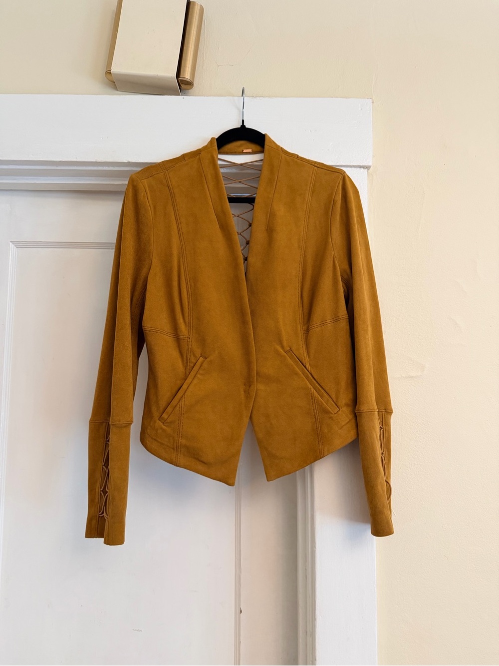 Free People Mustard Faux Suede Lace-Up Back Jacket Blazer Size 10